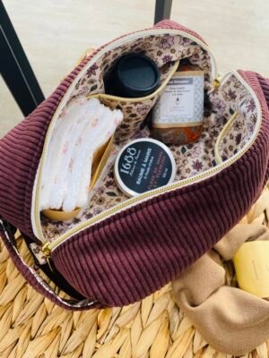 Trousses de toilette XL velours côtelé avec 3 poches- à personnaliser