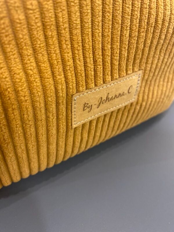 Trousse velours Ocre - intérieur feuillage bleu