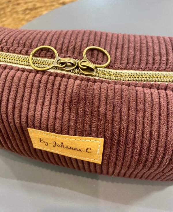 Trousse velours PRUNE - Intérieur feuille Ginko