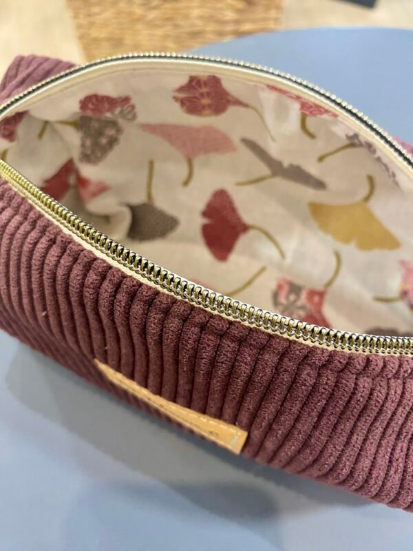 Trousse velours PRUNE - Intérieur feuille Ginko