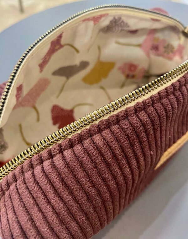 Trousse velours PRUNE - Intérieur feuille Ginko