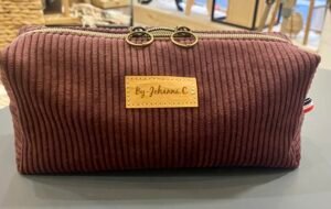 Trousse velours PRUNE - Intérieur feuille Ginko