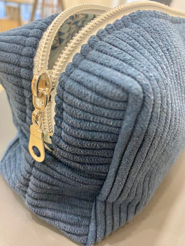 Trousse velours MARINE - Intérieur géo bleu