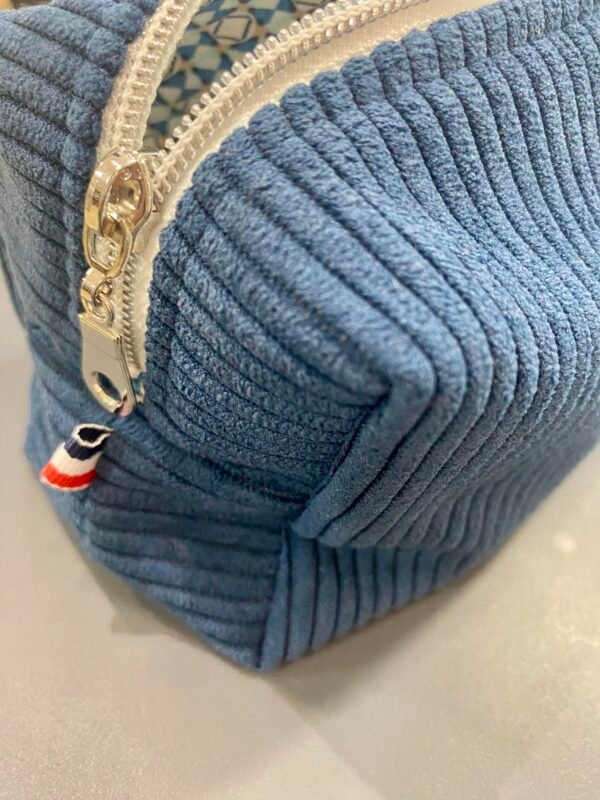 Trousse velours MARINE - Intérieur géo bleu