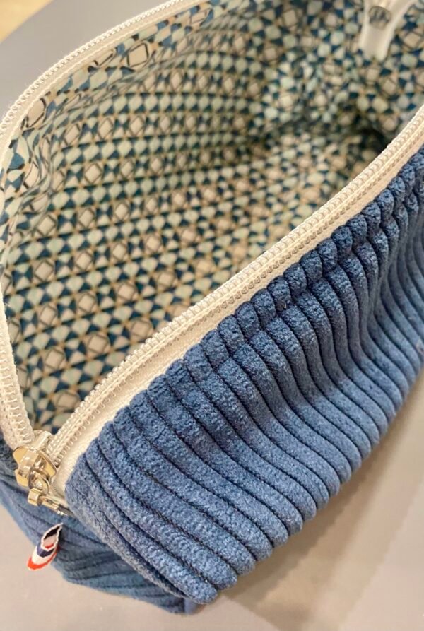 Trousse velours MARINE - Intérieur géo bleu