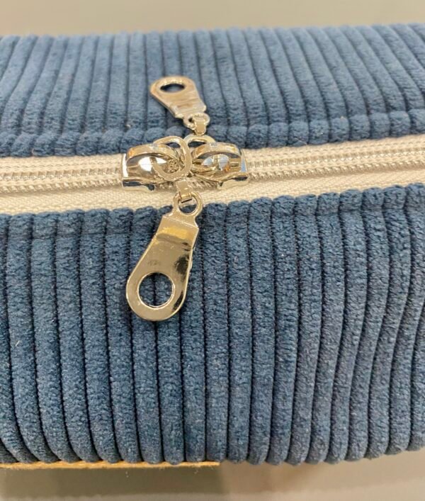 Trousse velours MARINE - Intérieur géo bleu