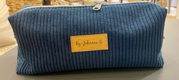 Trousse velours MARINE - Intérieur géo bleu