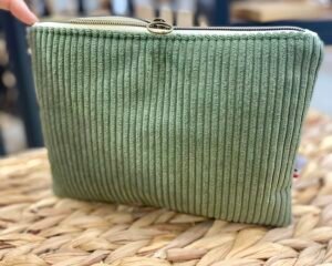 Pochette en velours kaki- intérieur feuillage automnal